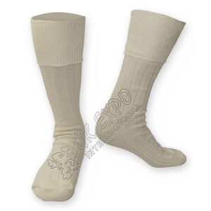 Rhombus Cuff Cream Color Kilt Woolen Socks