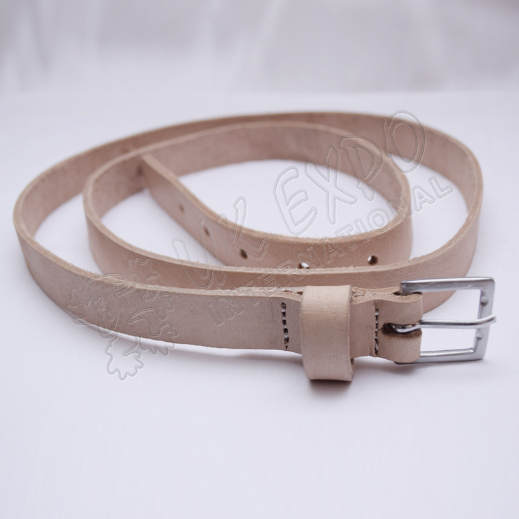Cream Color Leather Belt Single Pin Buckle