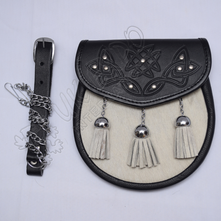 Cream Seal Skin Semi Dress Embossed Scottish Flower Sporran