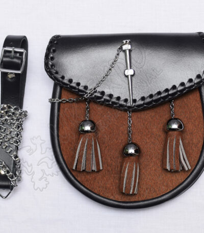 Brown Cow Skin Black Knotwork Leather Sporran