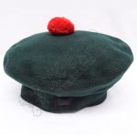 Dark Green Military Bonnet Hat With Red Pom Pom