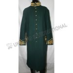 Darker Green Long Great Coat with Gold Bullion and Zeek hand Embroidery on Collar