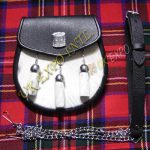 Drum Major Pride White Goat Skin Black Leather Sporran
