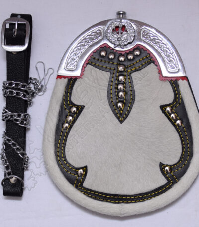 Drummer's Pride White Goat Skin Chrome Stud Sporran