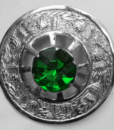 Thistle Moulded With Green Emerald Stone Brooch
