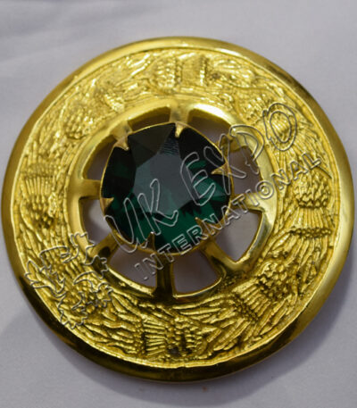 Emerald Stone With Gold Brooch