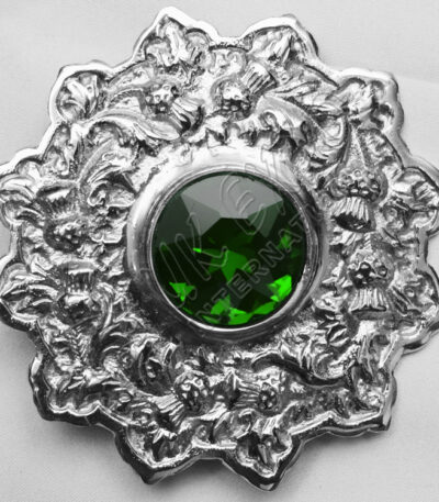 Emerald Stone Thistle With Trim Brooch