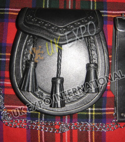 Flower Embossed Cow Hide Black Leather Sporran