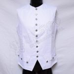 French White Cotton Vest with Plain Pewter Buttons