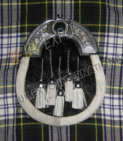 Celtic Black White Goat Skin Tassel Sporran