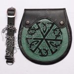 Celtic Green Embroidered Black Leather Sporran