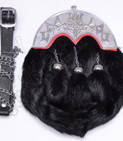 Black Rabbit Fur Full Dress Scottish Flower Sporran