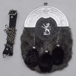 Chrome Plated Cantle Lion Badge Gray Fur Sporran