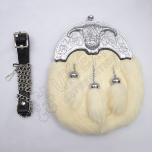 Full Dress Chrome Plated Coo Ox Cantle White Rabbit Fur Sporran