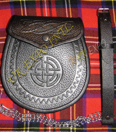 Celtic Embossed Black Grain Leather Sporran