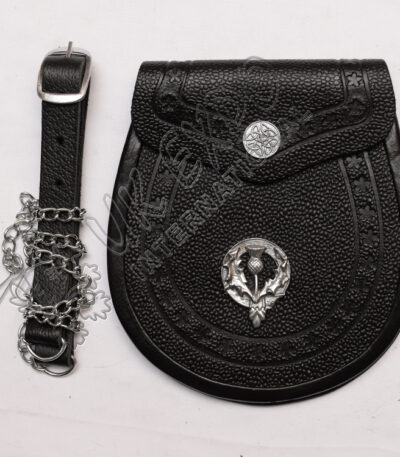 Black Leather Chrome Thistle Sporran