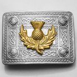 Full Polish Celtic Buckle With Model Of Gold Thistle Badge