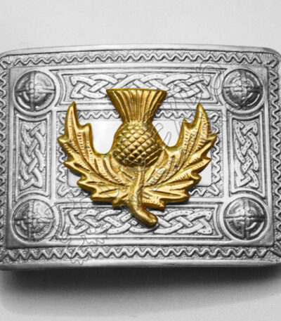 Full Polish Celtic Buckle With Model Of Gold Thistle Badge