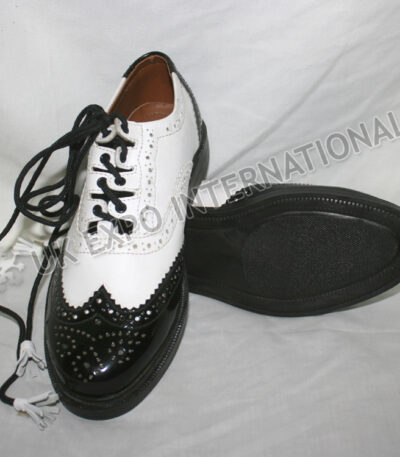 White and Black Shiny Ghillie Brogues Kilt Shoes