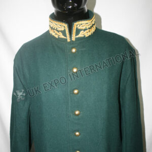 Darker Green Long Great Coat with Gold Bullion and Zeek hand Embroidery on Collar