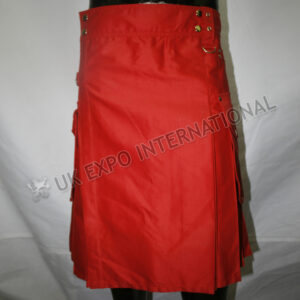 Red color Round Attached Pockets Utility Sports Casual Pocket Kilt