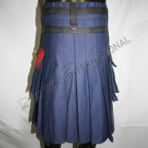 Blue Red and Black Cargo Pocket Kilts with Front Chain