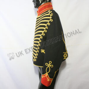 Black Color Military Hussar Jacket with Golden Braid
