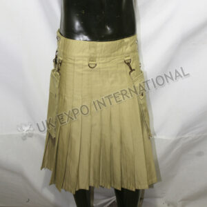 Men Khaki Utility kilts With 4 Brown color Leather Straps