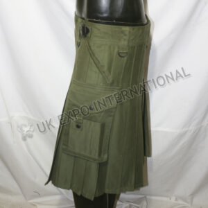 Modern Olive Utility Kilt With 4 Pockets 3 Buckle closing