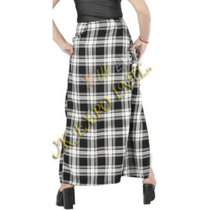 Ladies Long Tartan Skirts with tartan belt buckle and velcro closing one side Pocket