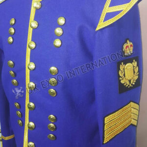 Pipe Band Doublet Royal blue  with Gold Braid and cord with Pipe Band Badges on Sleeve