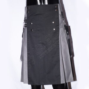 Hybrid Tactical Kilt with Detachable Pockets Black and Gray Cotton