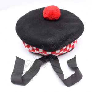 Black Balmoral Hat with white red dicing and red