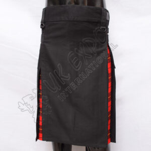 Hybrid Decent Black and Wallace Modern Tartan Box Pleat Utility Kilt Attached pockets