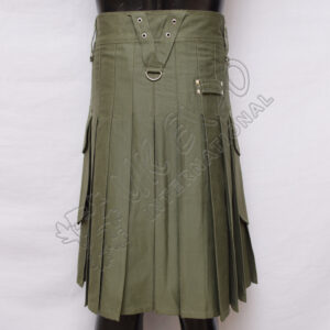 Olive color Round Attached Pockets Utility Sports Casual Pocket Kilt