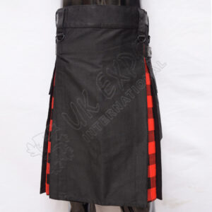 Hybrid Decent Black and MacGregor Rob Roy Tartan Box Pleat Utility Kilt Attached pockets