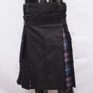 Hybrid Decent Black and Pride of Scotland Tartan Box Pleat Utility Kilt Attached pockets