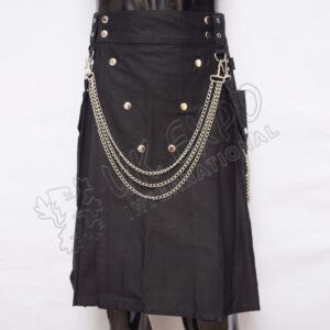 Vee Black Snapy with Chain Style Utility Sports Casual Detchable Pocket Kilt