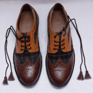 Hybrid Black and Gray Tartan Ghillie Brogues Shoes with Brown and Tan Color Leather