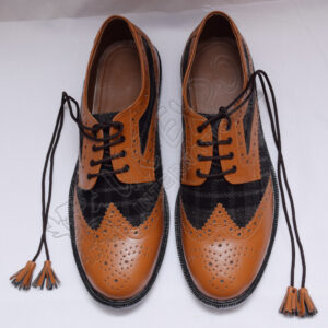 Hybrid Black and Gray Tartan Ghillie Brogues Shoes with Brown Color Leather with PU sole
