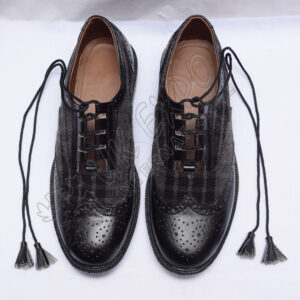 Hybrid Black and Gray Tartan Ghillie Brogues Shoes with Black Color Leather with PU sole