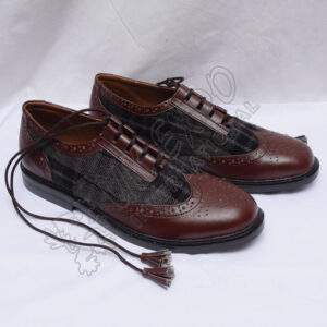 Hybrid Black and Gray Tartan Ghillie Brogues Shoes with Chocolate Color Leather