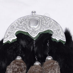 Black rabbit Furr with Multi Gray Color tessels Green Backing on Shamrock Cantle