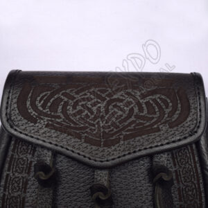 Laser Celtic Embossed Black Leather Sporran