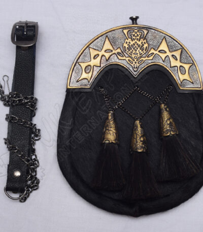 Black Goat Skin Full Dress Shiny Antique Sporran