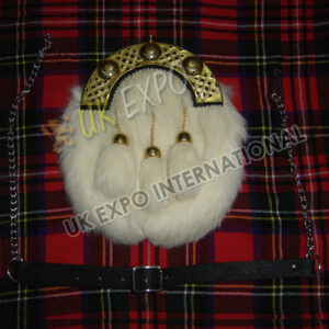 Gold Cantle 100 percentage White Rabbit Fur Sporran