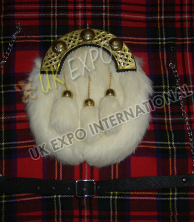 Luxury White Rabbit Fur Gold Cantle Sporran