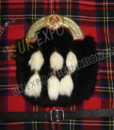 Masonic Gold Black Rabbit Fur 6 Tassel Sporran