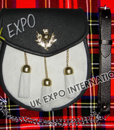 Scottish Thistle Gold Accent Goat Skin Sporran