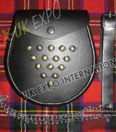 Gold Studs Black Leather Sporran